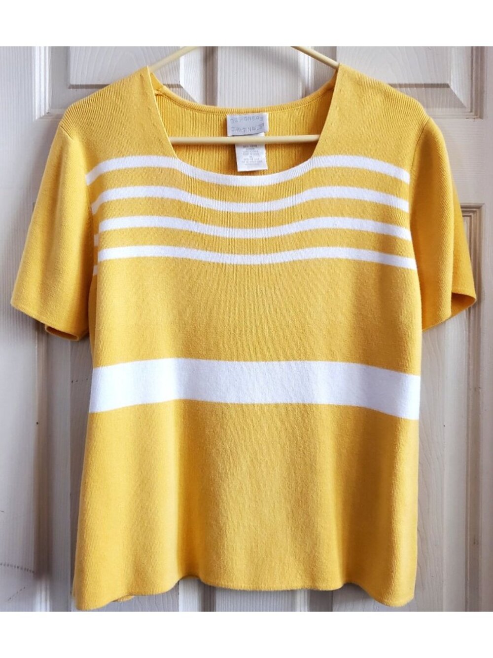 NWOT Designers Originals Wm XL Sweater Yellow Short Sleeve Cotton Knit Pullover